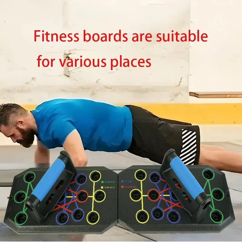 Train smarter with this Foldable Multifunctional Push‑Up Board. Color‑coded positions guide perfect form for chest, core, arms, and back workouts—anytime, anywhere.