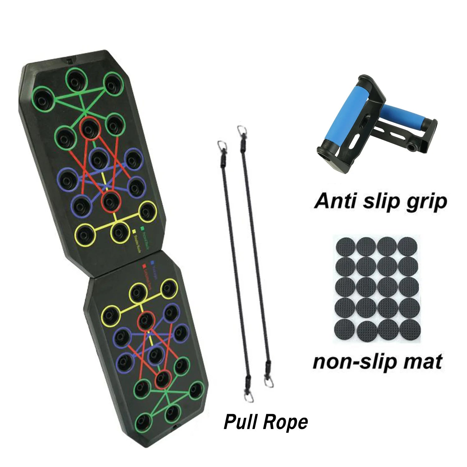 Train smarter with this Foldable Multifunctional Push‑Up Board. Color‑coded positions guide perfect form for chest, core, arms, and back workouts—anytime, anywhere.