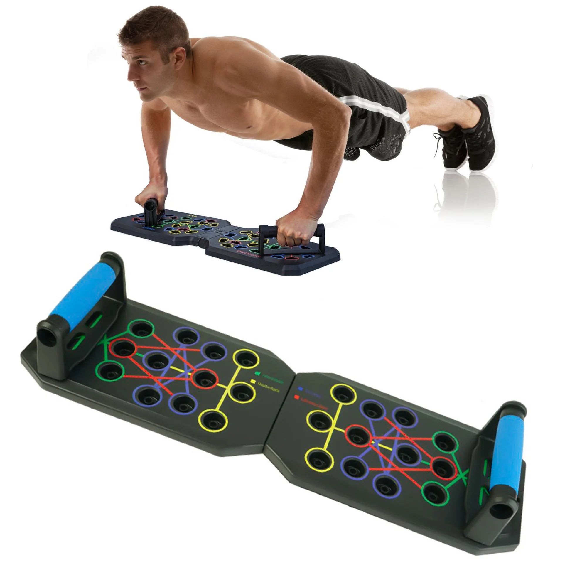 Train smarter with this Foldable Multifunctional Push‑Up Board. Color‑coded positions guide perfect form for chest, core, arms, and back workouts—anytime, anywhere.